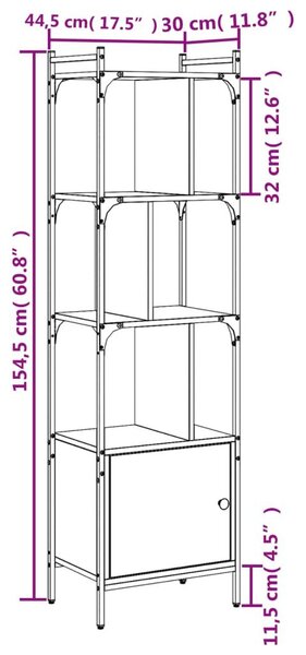 Βιβλιοθήκη με Πόρτα Καφέ Δρυς 44,5x30x154,5 εκ. Επεξ. Ξύλο - Καφέ