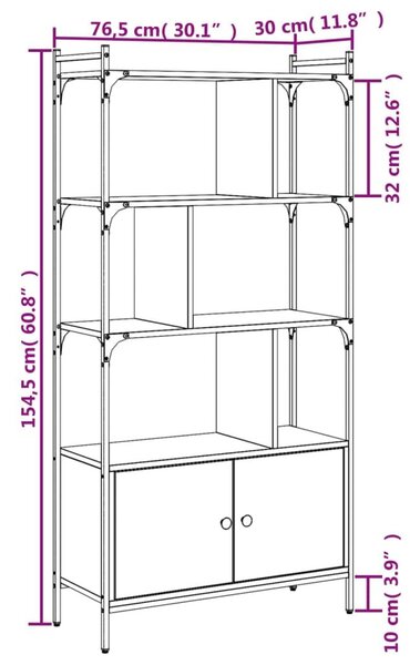 Βιβλιοθήκη με Πόρτες Καπνιστή Δρυς 76,5x30x154,5 εκ. Επεξ. Ξύλο - Καφέ