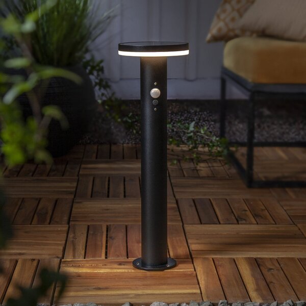 STAR TRADING Ηλιακό φως βάθρου LED Valletta Sensor μαύρο μέταλλο 50 cm, Μαύρο, Ανοξείδωτος χάλυβας, σύγχρονο, Ηλιακά φώτα