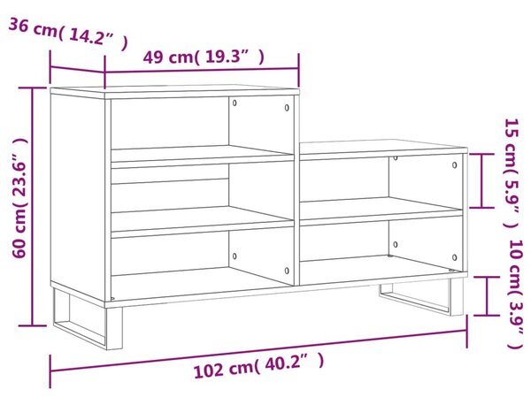 Παπουτσοθήκη Μαύρο 102x36x60 εκ. από Επεξεργασμένο Ξύλο - Μαύρο