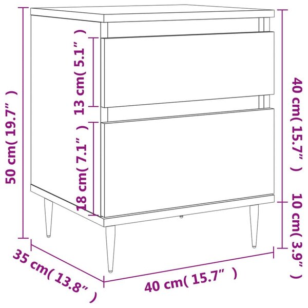 Κομοδίνο Γυαλ. Λευκό 40 x 35 x 50 εκ. από Επεξεργασμένο Ξύλο - Λευκό