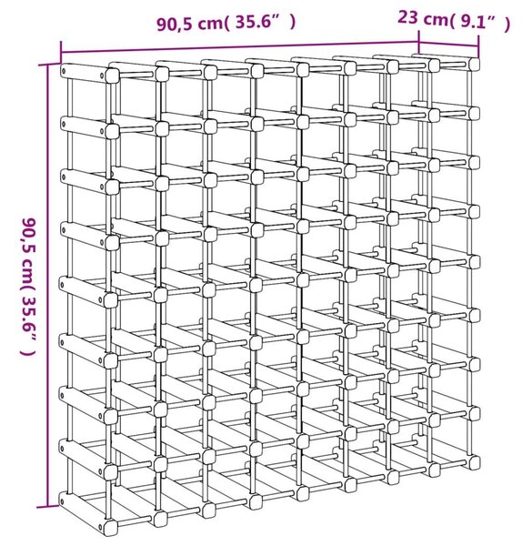 Ραφιέρα Κρασιών για 72 Κρασιά 90,5x23x90,5εκ. Μασίφ Ξύλο Πεύκου - Καφέ