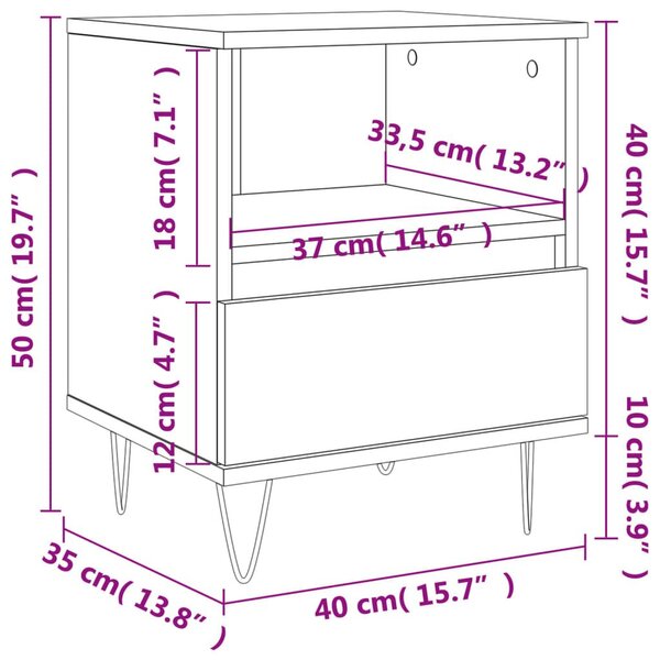 Κομοδίνο Καπνιστή Δρυς 40 x 35 x 50 εκ. από Επεξεργ. Ξύλο - Καφέ