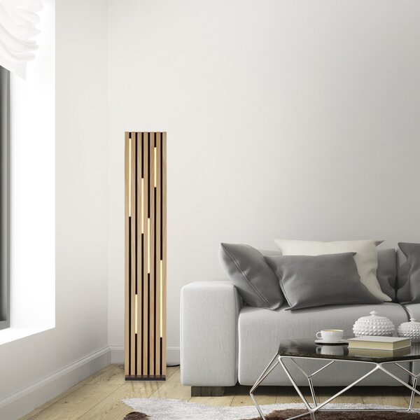 Q-Smart-Home Paul Neuhaus Smart LED φωτιστικό δαπέδου Q-Acoustic ξύλο ύψος 162 cm, ρυθμιζόμενος, Ξύλου, Σαλόνι / τραπεζαρία, Ξύλο, σύγχρονο