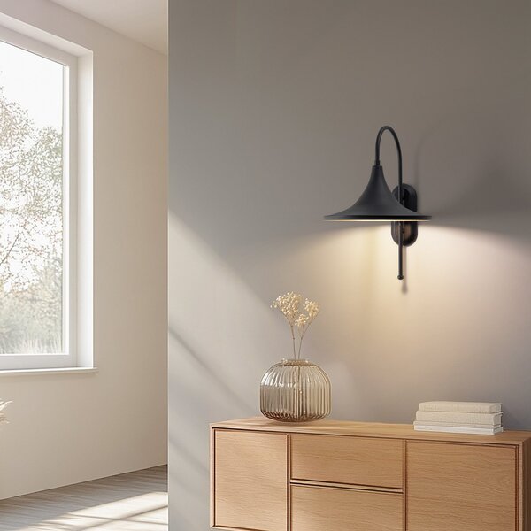ROYALTECH Φωτιστικό τοίχου Enjolino, μαύρο, ύψος 48 cm, μέταλλο, E27, ρυθμιζόμενος, Σαλόνι / τραπεζαρία, Μέταλλο, Vintage, Στρογγυλό τοίχο