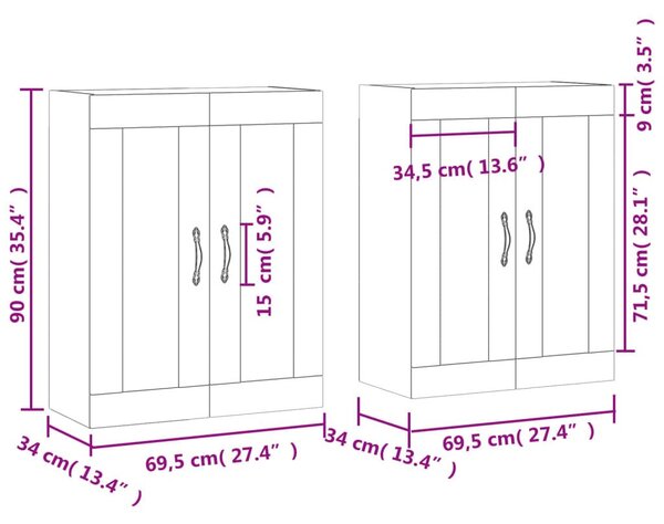 Ντουλάπια Τοίχου 2 τεμ. Γυαλιστερό Λευκό από Επεξεργασμένο ξύλο - Λευκό