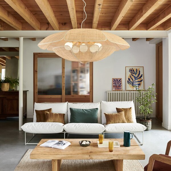 MARKET SET Κρεμαστό φωτιστικό Coquillage, 110 cm, φυσικό χρώμα ρατάν, ρυθμιζόμενος, Ξύλου, Σαλόνι / τραπεζαρία, Ξύλο, σχεδιασμός