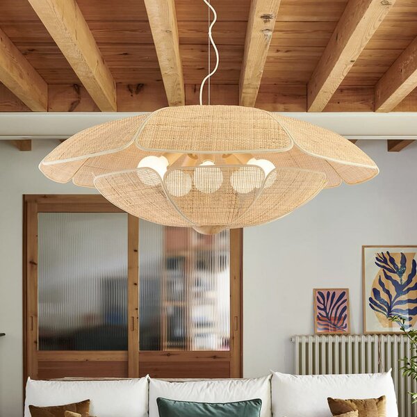 MARKET SET Κρεμαστό φωτιστικό Coquillage, 110 cm, φυσικό χρώμα ρατάν, ρυθμιζόμενος, Ξύλου, Σαλόνι / τραπεζαρία, Ξύλο, σχεδιασμός