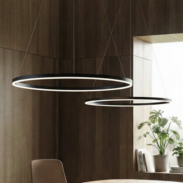 Arcchio Φωτιστικό οροφής LED Albiona, μαύρο, 1 δακτύλιος, Ø 80 cm, ρυθμιζόμενος, Μαύρο, Κουζίνα, Μέταλλο, σύγχρονο