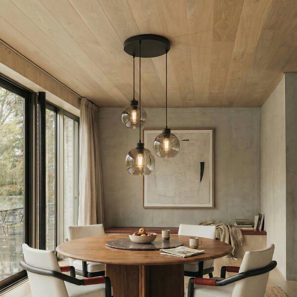 TK Lighting Cubus κρεμαστό φωτιστικό, Ø 50 cm, 3-φωτιστικό, γκρι καπνιστό, γυαλί, ρυθμιζόμενος, Γκρι, Σαλόνι / τραπεζαρία, Γυαλί, σύγχρονο