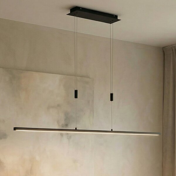 Lindby LED κρεμαστό φωτιστικό Arneja, μαύρο, CCT, ρυθμιζόμενο ύψος, ρυθμιζόμενος, Μαύρο, Σαλόνι / τραπεζαρία, Μέταλλο, σύγχρονο