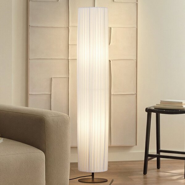 Lindby Φωτιστικό δαπέδου Virelle, λευκό, ύφασμα, ύψος 117 cm, E27, Λευκό, Σαλόνι / τραπεζαρία, Ύφασμα / Κλωστοϋφαντουργία