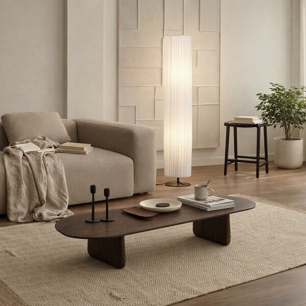 Lindby Φωτιστικό δαπέδου Virelle, λευκό, ύφασμα, ύψος 117 cm, E27, Λευκό, Σαλόνι / τραπεζαρία, Ύφασμα / Κλωστοϋφαντουργία