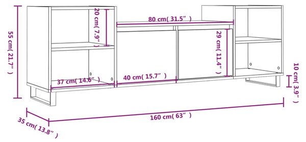 Έπιπλο Τηλεόρασης Γκρι Σκυρ. 160x35x55 εκ. Επεξ. Ξύλο - Γκρι