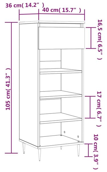 Παπουτσοθήκη Λευκή 40 x 36 x 105 εκ. από Επεξεργασμένο Ξύλο - Λευκό