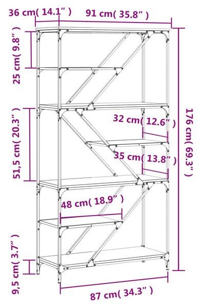 Βιβλιοθήκη Sonoma Δρυς 91 x 36 x 176 εκ. Επεξεργ. Ξύλο / Ατσάλι - Καφέ