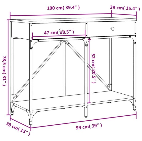 Τραπέζι Κονσόλα Γκρι Sonoma 100x39x78,5 εκ. Επεξεργασμένο Ξύλο - Γκρι