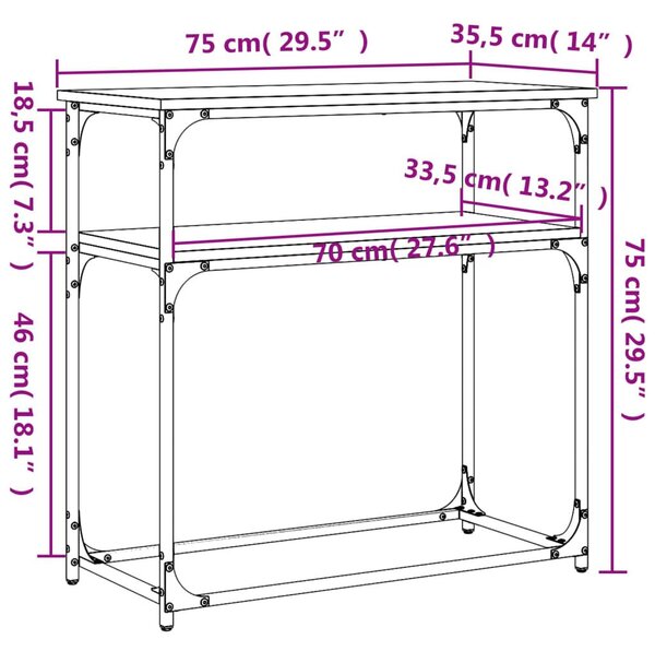 Τραπέζι Κονσόλα Καπνιστή Δρυς 75x35,5x75 εκ. Επεξεργ. Ξύλο - Καφέ