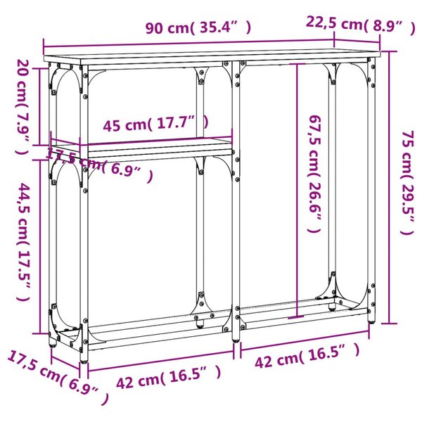 Τραπέζι Κονσόλα Γκρι Sonoma 90x22,5x75 εκ. Επεξεργασμένο Ξύλο - Γκρι