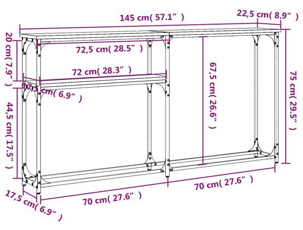 Τραπέζι Κονσόλα Καπνιστή Δρυς 145x22,5x75 εκ. Επεξεργ. Ξύλο - Καφέ