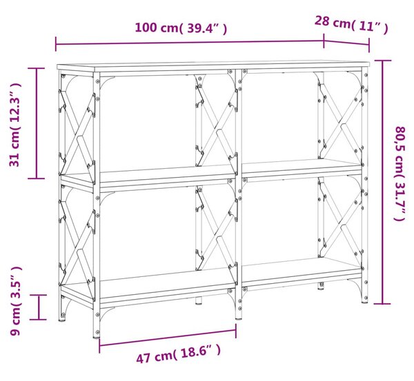 Τραπέζι Κονσόλα Γκρι Sonoma 100x28x80,5 εκ. Επεξεργασμένο Ξύλο - Γκρι