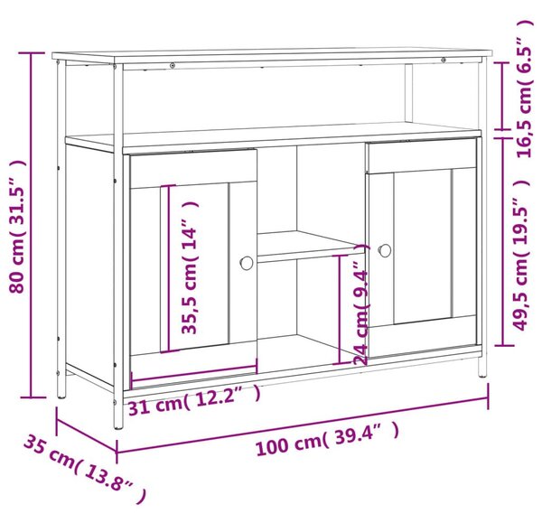 Συρταριέρα Καφέ Δρυς 100x35x80 εκ. από Επεξεργασμένο Ξύλο - Καφέ