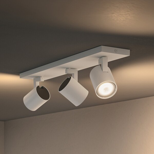 Philips Hue Runner LED Spot, 3-φωτιστικό, διακόπτης ρύθμισης έντασης, λευκό, ρυθμιζόμενος, Λευκό, Σαλόνι / τραπεζαρία, Αλουμίνιο, σύγχρονο