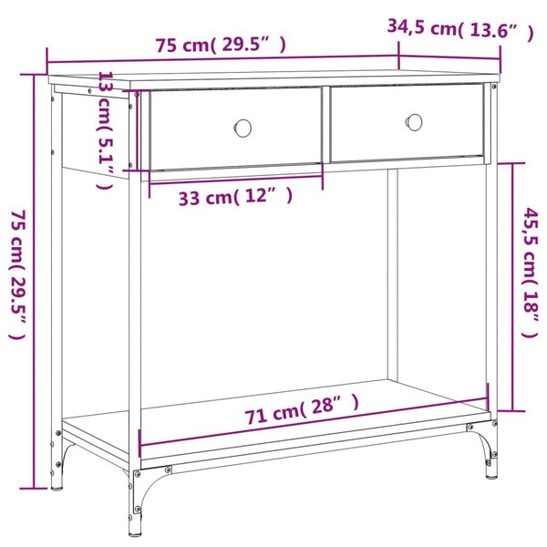 Τραπέζι Κονσόλα Sonoma Δρυς 75x34,5x75 εκ. Επεξεργασμένο Ξύλο - Καφέ