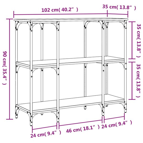 Τραπέζι Κονσόλα Sonoma Δρυς 102x35x90 εκ. Επεξεργασμένο Ξύλο - Καφέ