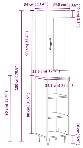 Ντουλάπι Καπνιστή δρυς 34,5x34x180 εκ. από Επεξεργασμένο Ξύλο - Καφέ