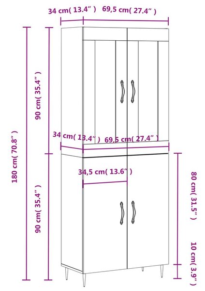 Ντουλάπι Καφέ Δρυς 69,5 x 34 x 180 εκ. από Επεξεργασμένο Ξύλο - Καφέ