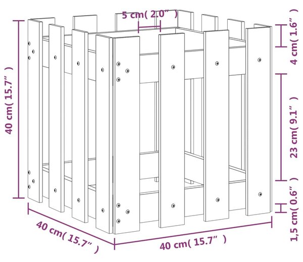 Ζαρντινιέρα με Σχέδιο Φράχτη 40x40x40 εκ. Εμποτισμ. Ξύλο Πεύκου - Καφέ