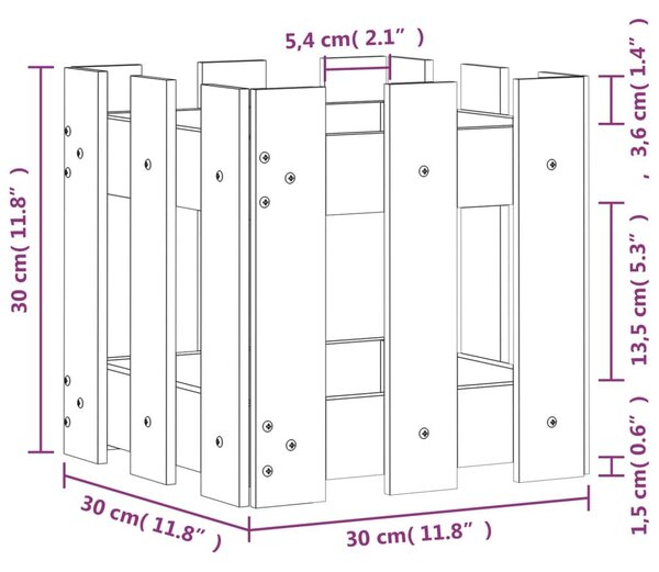 Ζαρντινιέρα με Σχ. Φράχτη 30x30x30 εκ. Μασίφ Ξύλο Ψευδοτσούγκας - Καφέ