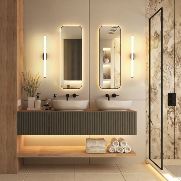 Molto Luce Φωτιστικό τοίχου LED VINA M, μαύρο, πλάτος 60 cm, IP44, CCT, Μαύρο, Μπάνιο, Αλουμίνιο, σύγχρονο