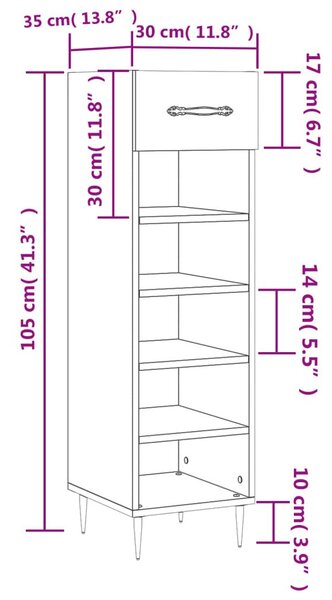 Παπουτσοθήκη Γκρι Sonoma 30x35x105 εκ. από Επεξεργασμένο Ξύλο - Γκρι