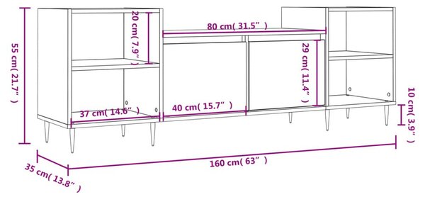 Έπιπλο Τηλεόρασης Καπνιστή Δρυς 160x35x55 εκ. Επεξ. Ξύλο - Καφέ