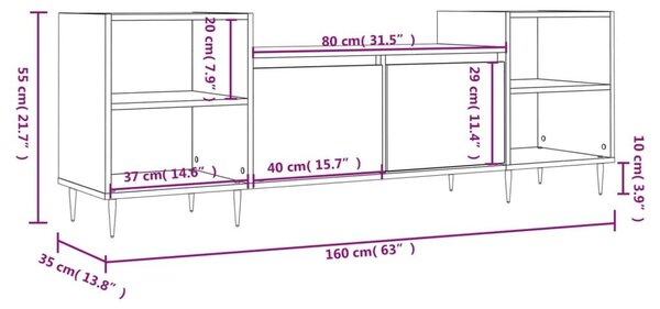 Έπιπλο Τηλεόρασης Μαύρο 160x35x55 εκ. από Επεξεργασμένο Ξύλο - Μαύρο