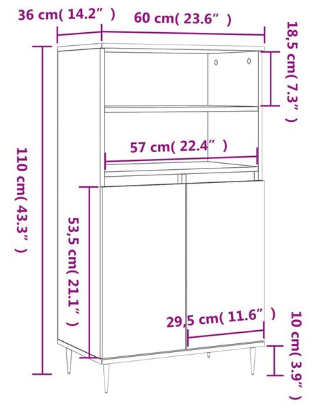 Ντουλάπι Γκρι σκυροδέματος 60x36x110 εκ. από Επεξεργασμένο Ξύλο - Γκρι