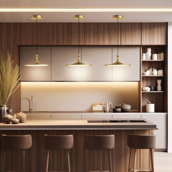Elstead Κρεμαστό φωτιστικό LED Issa, χρυσό, Ø 31 cm, μέταλλο, με ρυθμιζόμενη ένταση, ρυθμιζόμενος, Χρυσό / Ορείχαλκου, Σαλόνι / τραπεζαρία, Αλουμίνιο, Vintage