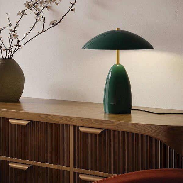 Elstead Επιτραπέζια λάμπα LED Poppy, πράσινη, ύψος 35 εκ., μεταλλική, με ρυθμιζόμενη, ρυθμιζόμενος, Πράσινο, Σαλόνι / τραπεζαρία, Αλουμίνιο, Vintage
