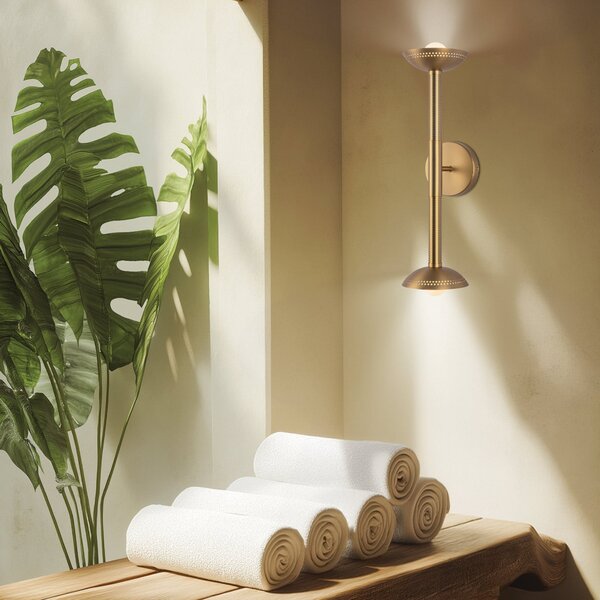 Elstead Φωτιστικό τοίχου LED Arden, χρυσό, ύψος 57 εκ., 2 λάμπες, μεταλλικό, με, ρυθμιζόμενος, Χρυσό / Ορείχαλκου, Σαλόνι / τραπεζαρία, Αλουμίνιο, σύγχρονο, Στρογγυλό τοίχο