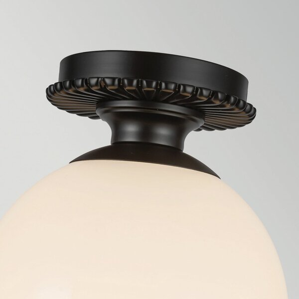 Elstead Φωτιστικό οροφής Otis, μαύρο/οπαλ, Ø 20 cm, γυαλί, IP44, E27, ρυθμιζόμενος, Μαύρο, Μπάνιο, Γυαλί, Vintage, Σφαίρα