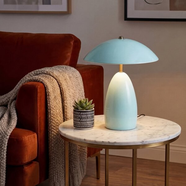 Elstead Επιτραπέζια λάμπα LED Poppy, γαλάζια, ύψος 35 εκ., μέταλλο, με ρυθμιζόμενη, ρυθμιζόμενος, Μπλε, Σαλόνι / τραπεζαρία, Αλουμίνιο, Vintage