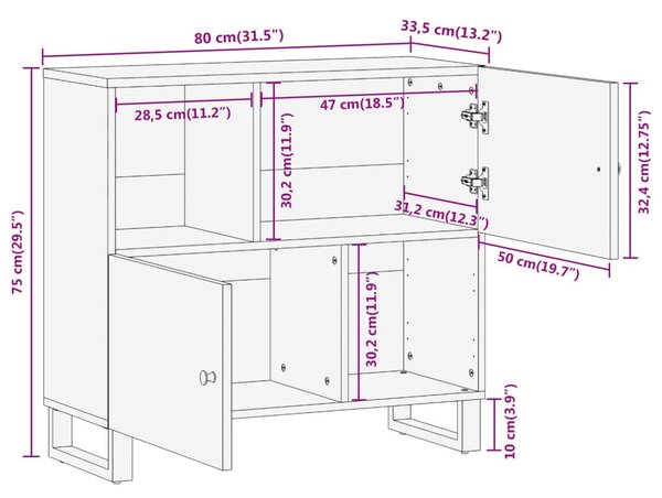 Βοηθητικό Έπιπλο Καφέ/Μαύρο 80x33,5x75 εκ. Μασίφ Ξύλο Μάνγκο - Καφέ