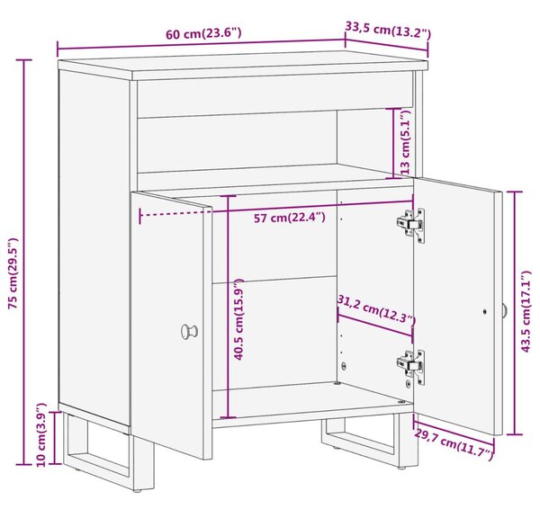 Βοηθητικό Έπιπλο Καφέ/Μαύρο 60x33,5x75 εκ. Μασίφ Ξύλο Μάνγκο - Καφέ