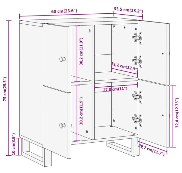 Βοηθητικό Έπιπλο Καφέ/Μαύρο 60x33,5x75 εκ. Μασίφ Ξύλο Μάνγκο - Καφέ