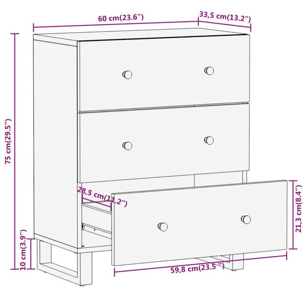 Βοηθητικό Έπιπλο Καφέ/Μαύρο 60x33,5x75 εκ. Μασίφ Ξύλο Μάνγκο - Καφέ