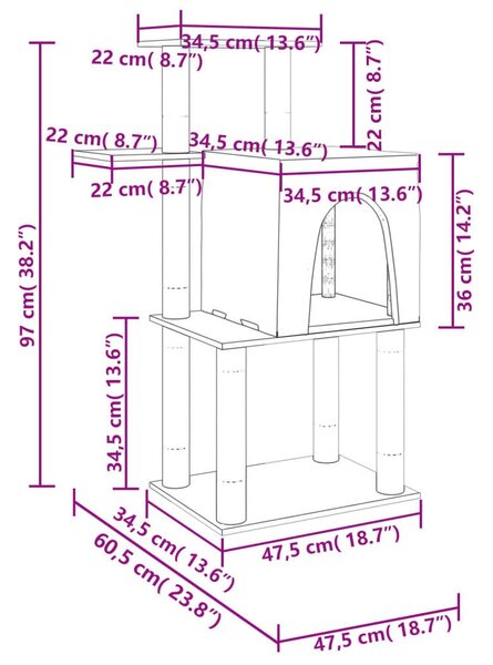 Γατόδεντρο Κρεμ 97 εκ. με Στύλους Ξυσίματος από Σιζάλ - Κρεμ