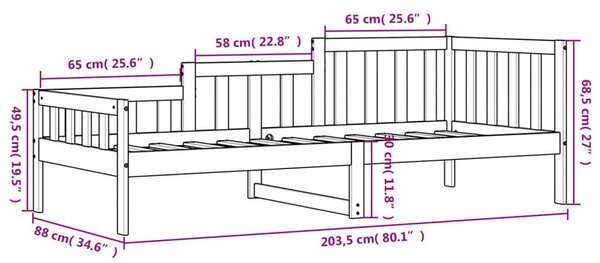 Καναπές Κρεβάτι Μαύρος 80 x 200 εκ. από Μασίφ Ξύλο Πεύκου - Μαύρο