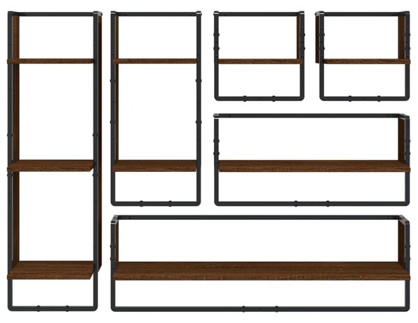 Ράφια Τοίχου Σετ 6 τεμ. με Μπάρες Καφέ Δρυς Επεξεργασμένο ξύλο - Καφέ